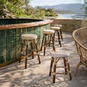 Tabouret bas d'extérieur avec effet rotin tressé beige SCALA