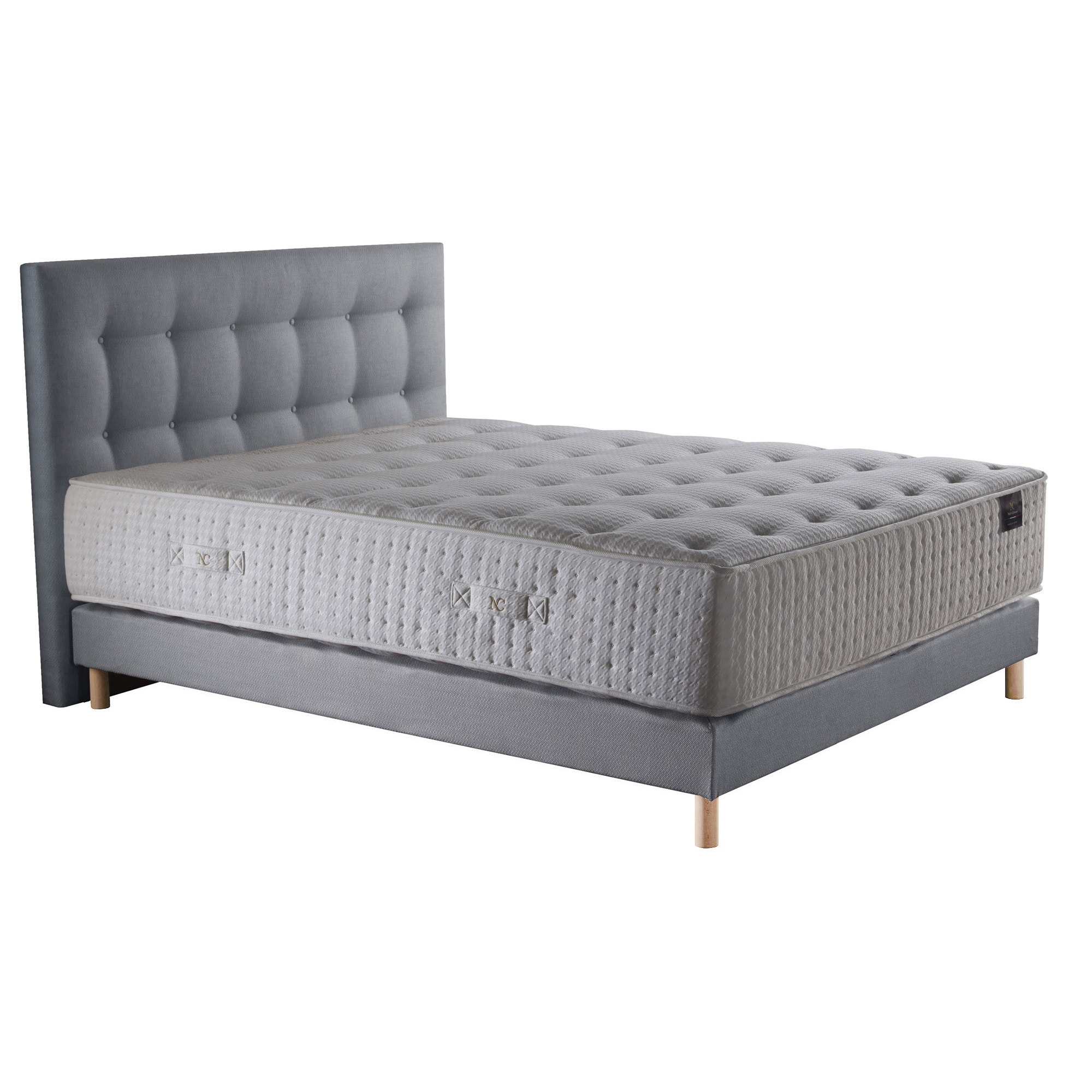 Ensemble Hélios + tête de lit capitonnée - Matelas ressorts ensachés Mémoire de forme Latex - Sommier Bleu Ciel