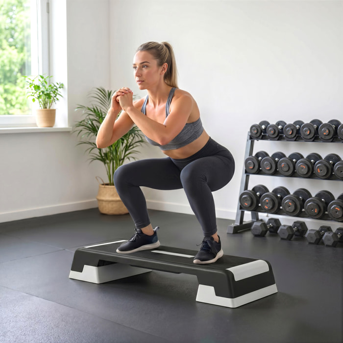 Step de Aeróbic Step para Fitness Stepper Antideslizante con Altura Ajustable de 15/20/25 cm Base Robusta Carga 250 kg para Entrenamiento en Casa Gimnasio Hombres y Mujeres Negro