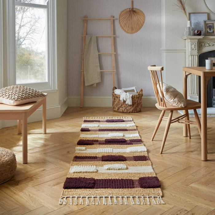 Tapis de couloir jute et laine MEDINA BLOCKS Violet