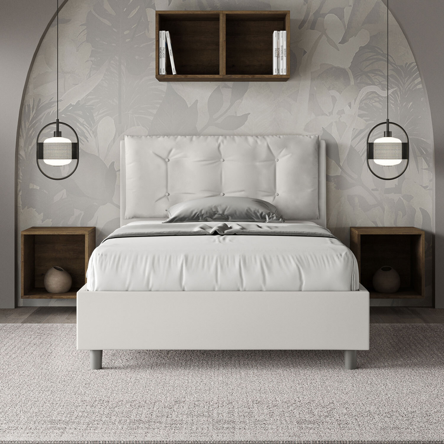 Letto una piazza e mezza con rete imbottito 120x200 similpelle bianco Annalisa Large