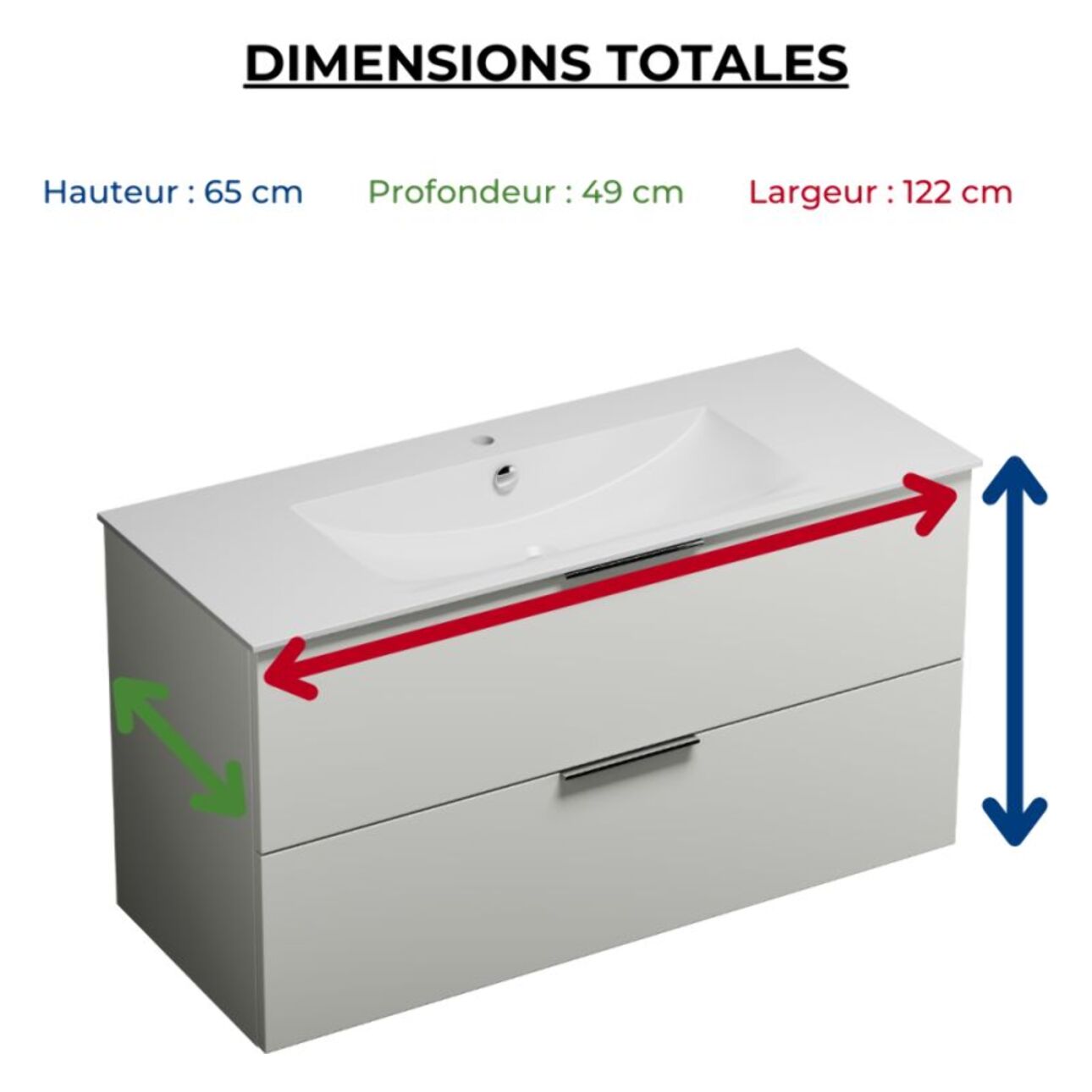 Meuble vasque 120 cm BURGBAD Olena blanc brillant + miroir + colonne