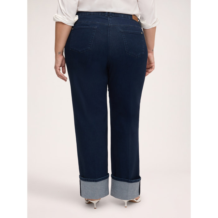 Fiorella Rubino - Jeans Wide Leg con maxi risvolto - Blu