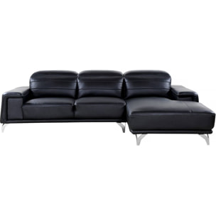 Canapé d'angle cuir reconstitué et PVC "Leicester" - 4 places - Noir - Angle gauche