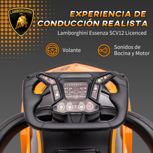 2 en 1 Coche Correpasillos para Niños 12-36 Meses Lamborghini Essenza SCV12 Andador Empujador con Bocina Mango de Empuje y Barandilla Extraíbles 86,5x40x89,5 cm Naranja y Negro