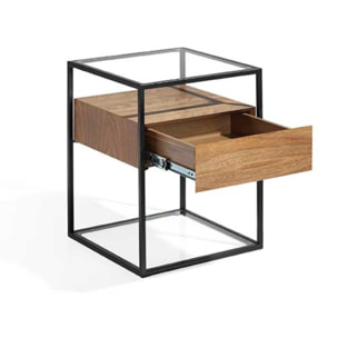 Mesita auxiliar – Nogal, cristal templado y negro