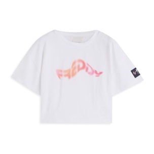 T-shirt cropped bambina con logo ondulato