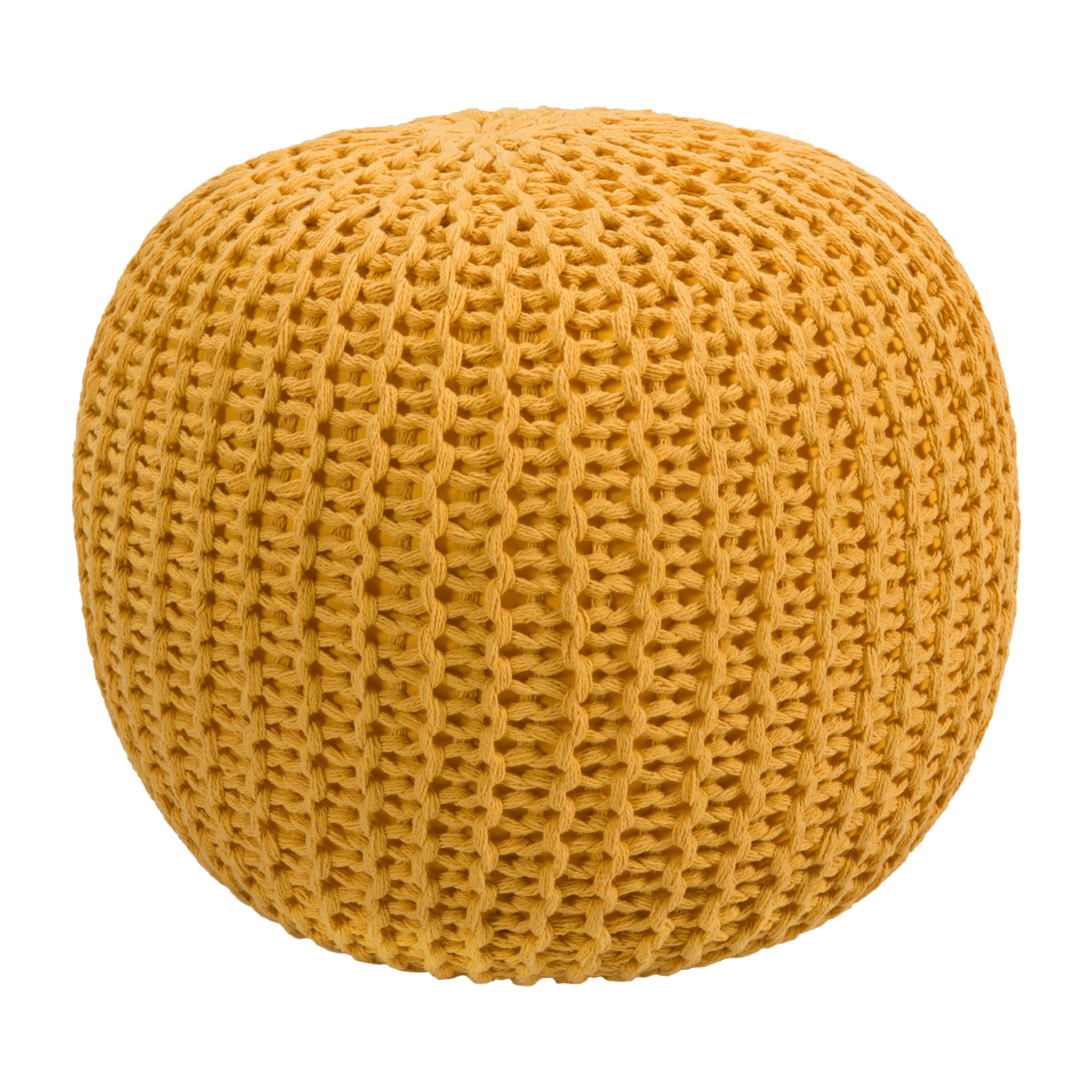 Pouf tricot rond en coton jaune moutarde D40 cm - Elisa