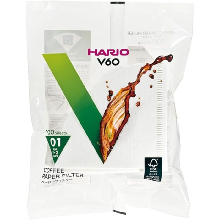 Filtre à café HARIO blancs x100 pour Dripper 1 à 2 tasses