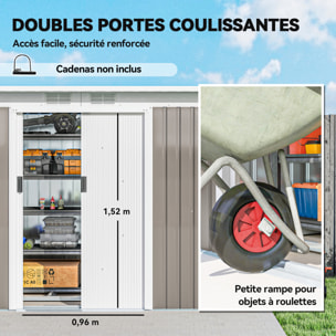 Abri de jardin cabanon - portes verrouillables - dim. 2,8 x 1,3 x 1,72 m - tôle d'acier bicolore gris