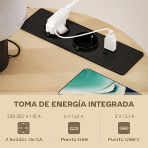 Mesa Auxiliar Redonda de 3 Niveles con Estación de Carga, Mesita Auxiliar Industrial con 2 Estantes Abiertos, Bolsa de Almacenaje, para Salón, Dormitorio, Librería, Ø50x55,1 cm, Madera Natural