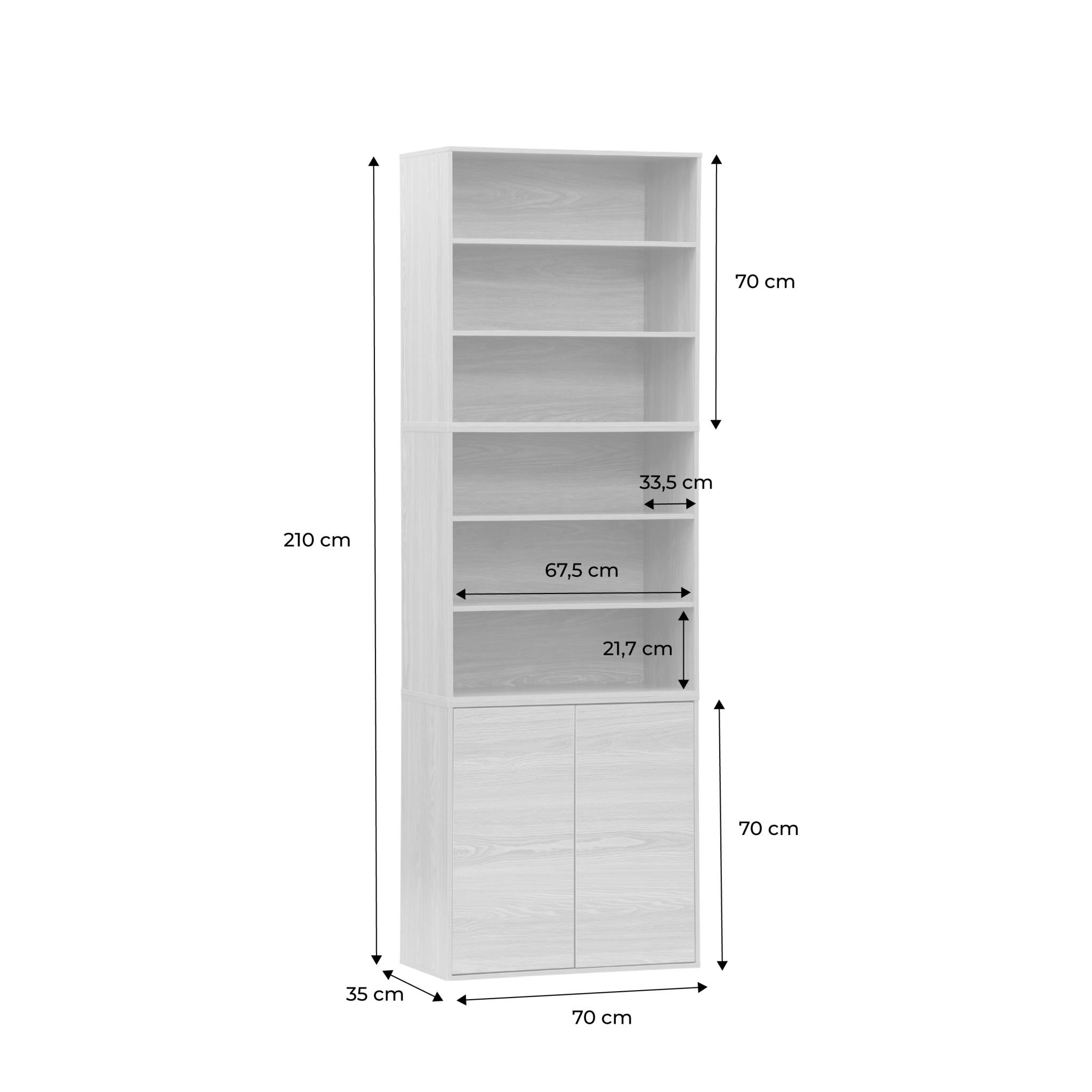Etagère, bibliothèque modulable décor bois 3 éléments - 2 portes 5 étagères KOMPO