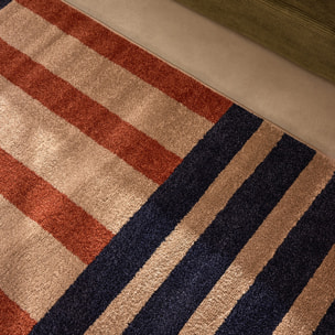 SANTAL - Tapis de salon bleu à motif géométrique
