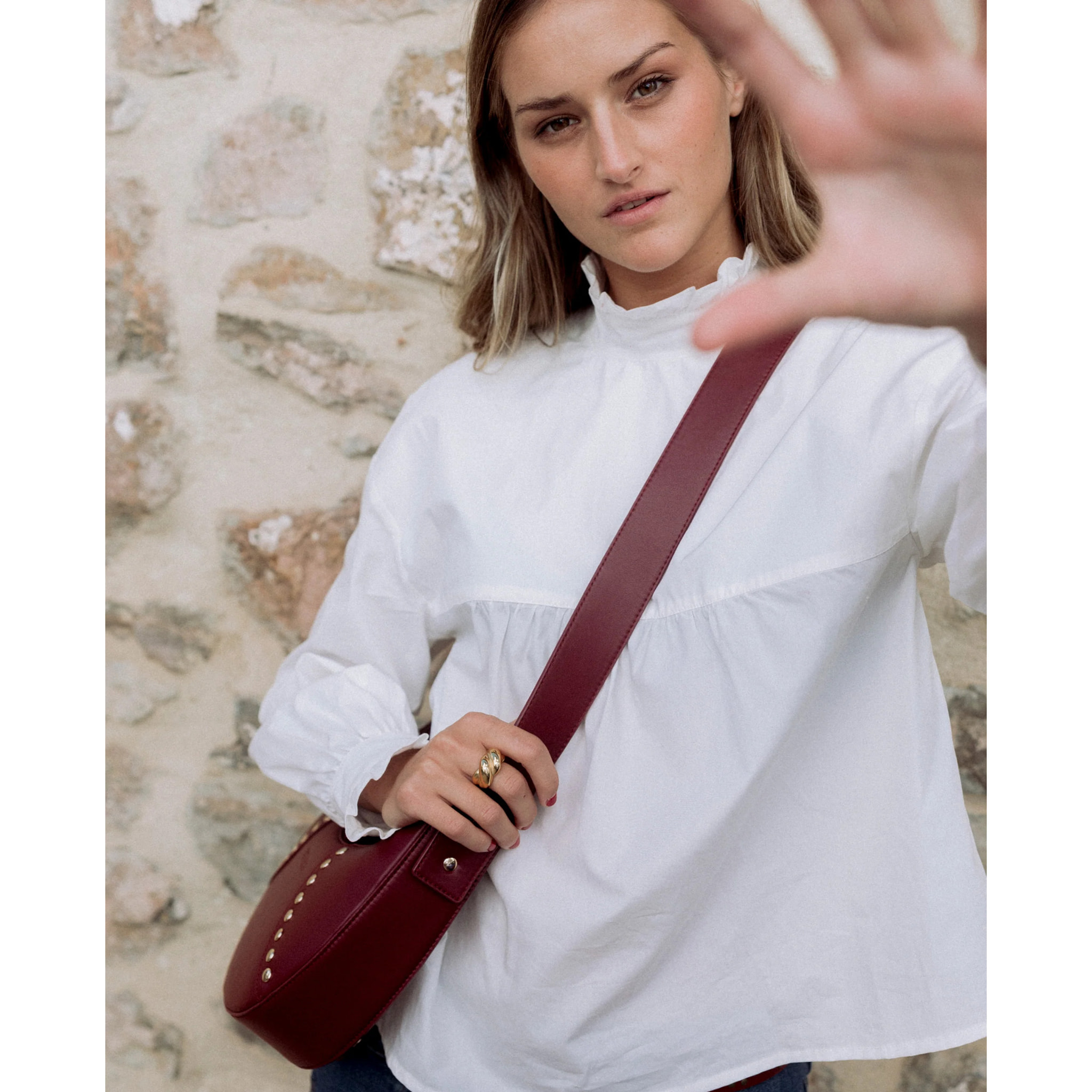 Blusa manga larga con canesú delantero