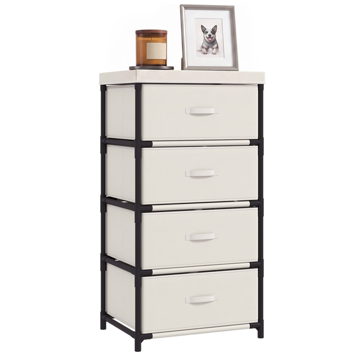 HOMCOM Cómoda con 4 Cajones de Tela, Cómoda para Dormitorio, Marco de Acero, Montaje Rápido, Cajonera para Salón, Oficina, Vestidor, Beige