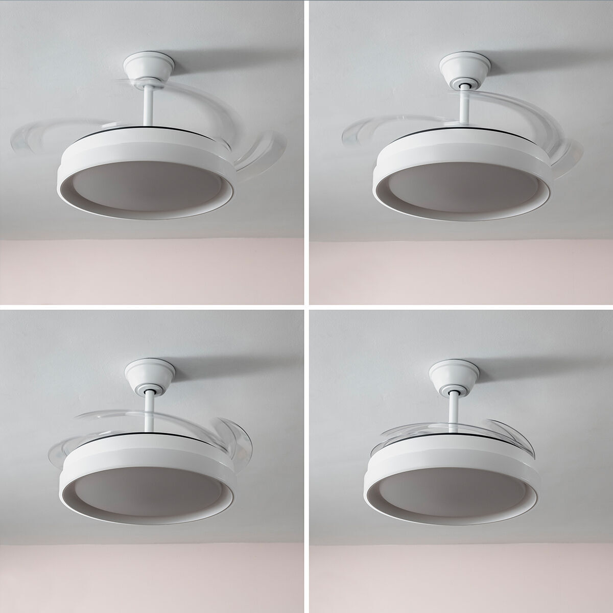 Ventilateur de Plafond avec Lumière LED et 4 Pales Rétractables Keteez InnovaGoods Blanc 72 W Ø49-104 cm