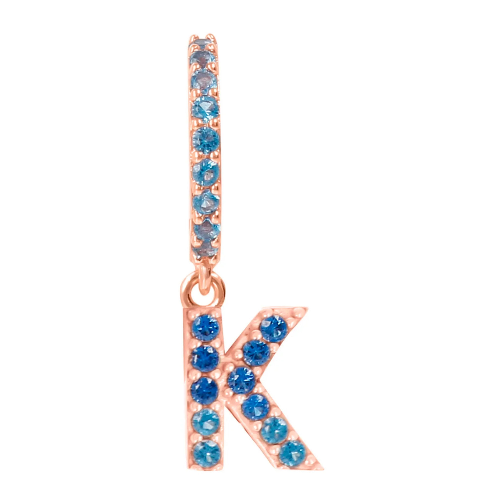 Orecchino Pendente con Lettera K in Pavé di Cubic Zirconia Rosa