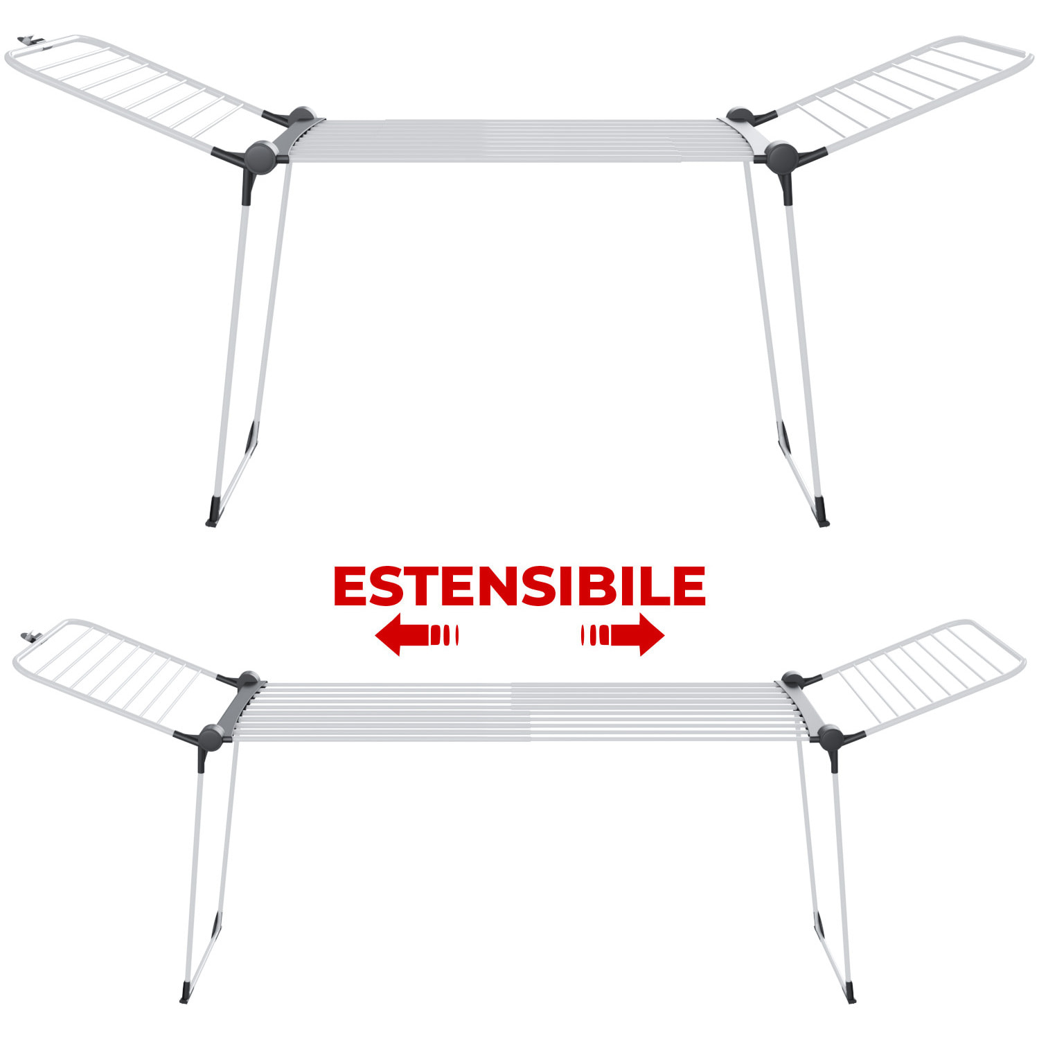 Stendibiancheria Estensibile Fino a 2 Metri Griglia Telescopica 30 M Stenditura Stendino Grande Con Ruote Richiudibile 218-300 x 55 x 126 cm Bianco
