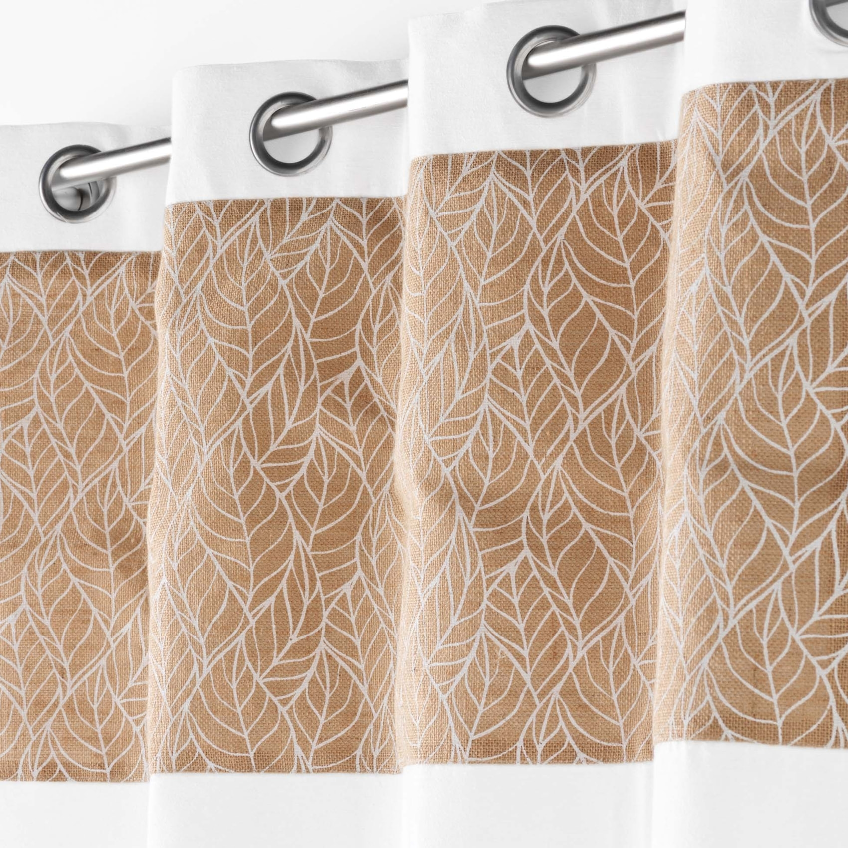 Rideau bi-matière avec toile de jute imprimée - Blanc