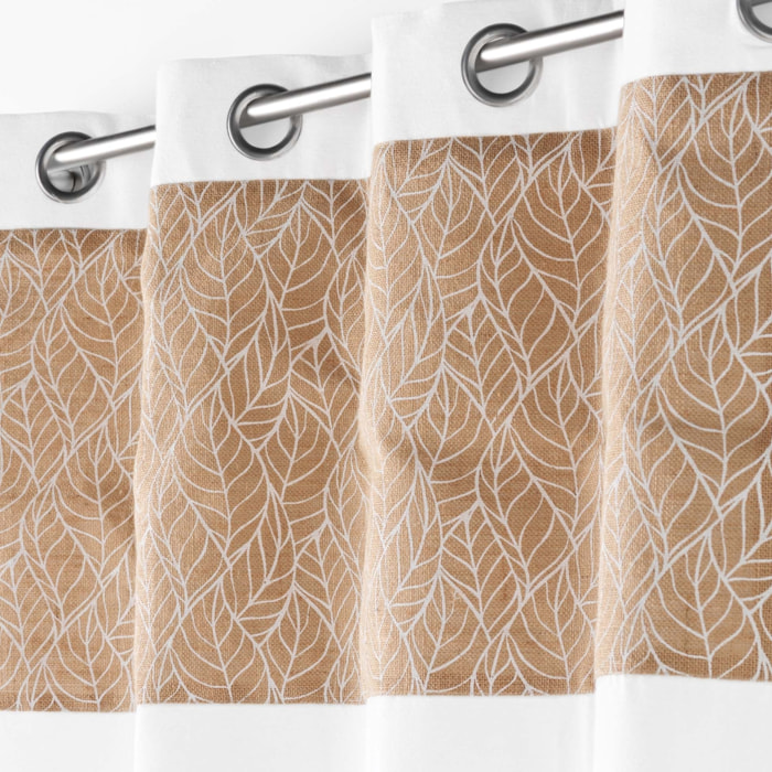 Rideau bi-matière avec toile de jute imprimée - Blanc