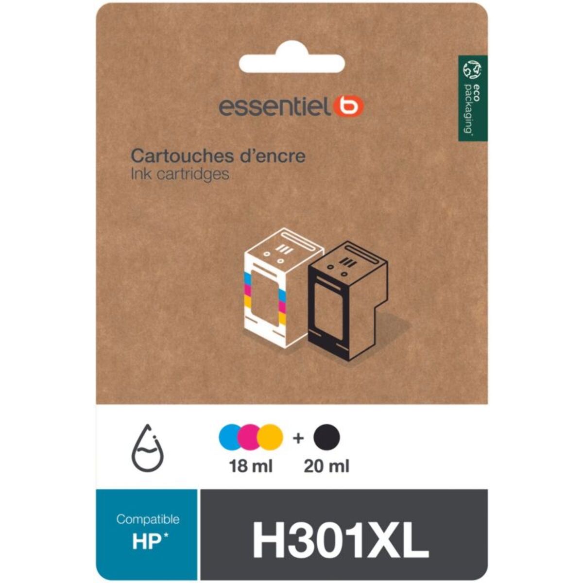 Cartouche d'encre ESSENTIELB H301 XL Noir + 3 couleurs