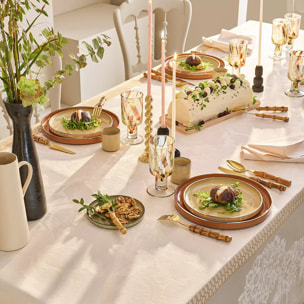 Chemin de table pur coton motif jacquard beige Mille hortensias naturel