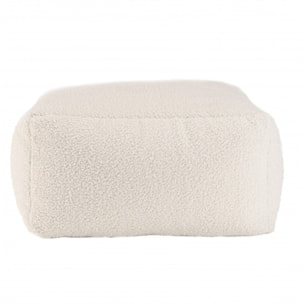 ALBANE - Pouf carré 53x53cm tissu bouclette blanc