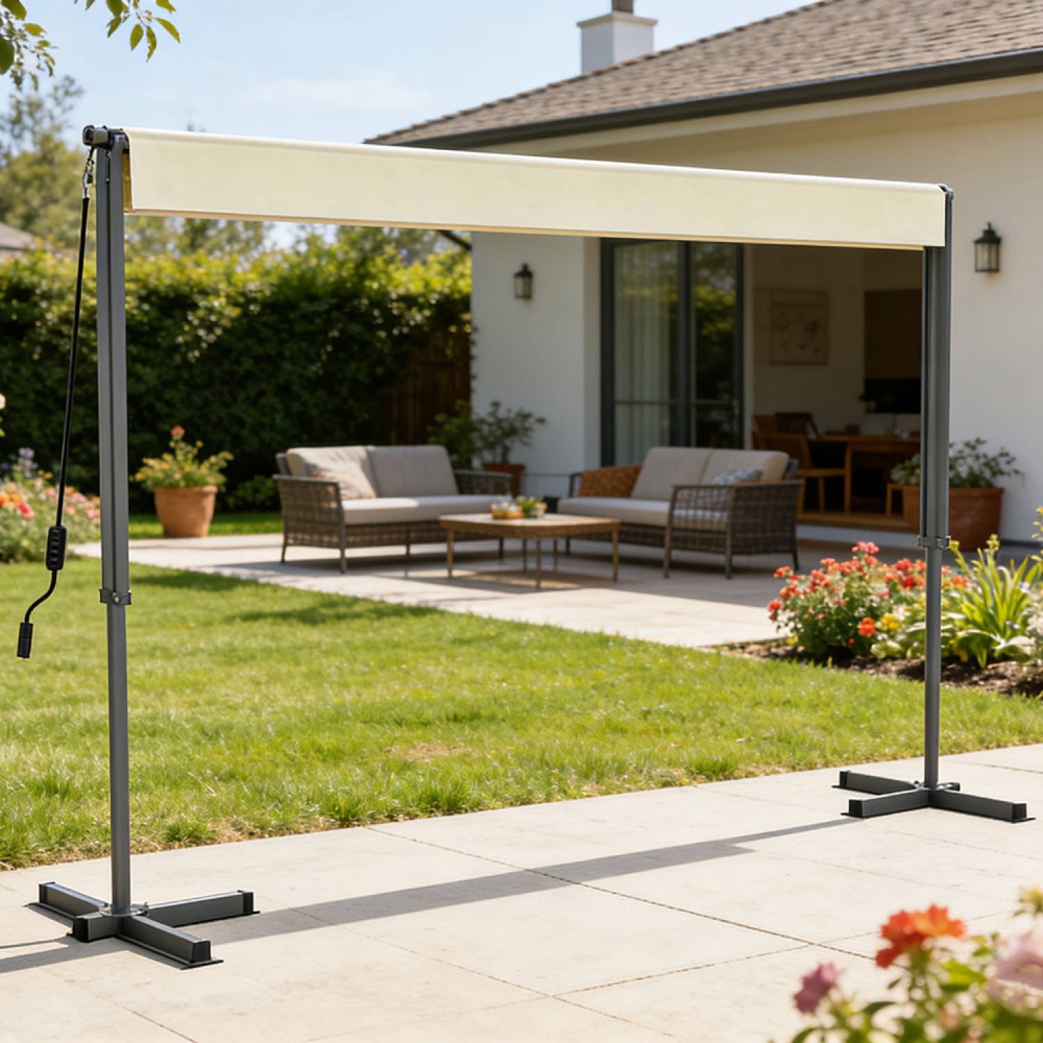 Store banne double pente manuel 4 x 1,5-1,5 m beige hydrofuge NAUARI