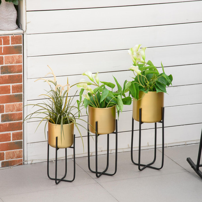 Supports de pots de fleurs design - supports à plantes - lot de 3 avec pots de fleurs - métal époxy noir doré