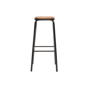 Tabourets de bar empilables noir et bois foncé H77.5 cm (lot de 2) MEMPHIS