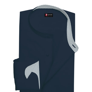 Camicia Uomo Coreano Slim Popeline Stretch Unito Blu