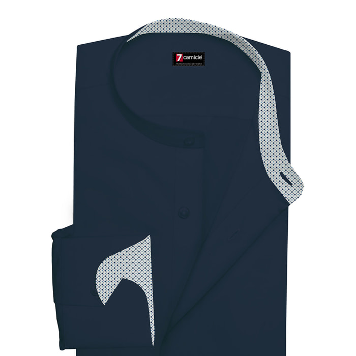 Camicia Uomo Coreano Slim Popeline Stretch Unito Blu