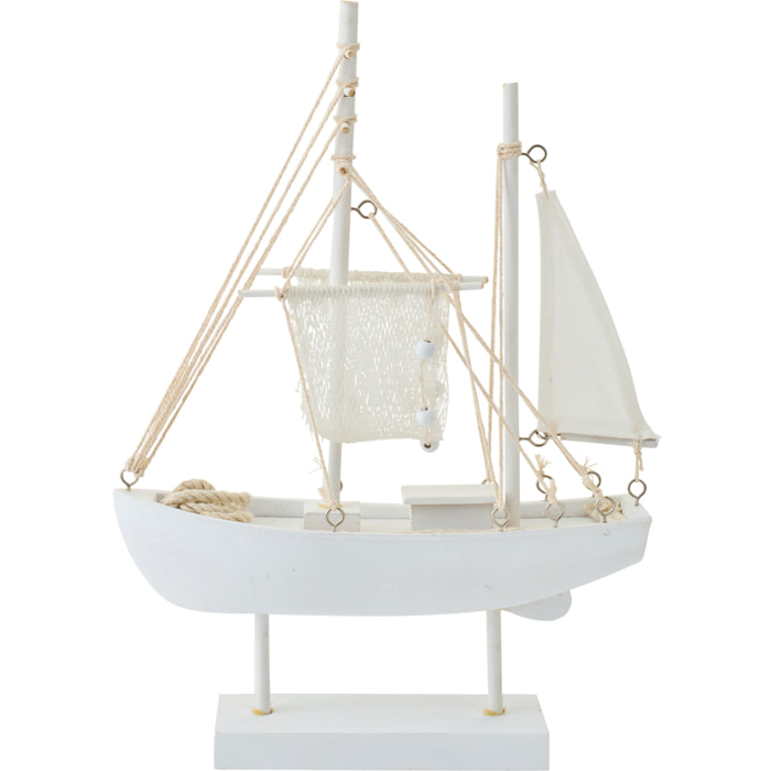 J-Line Bateau décoratif - corde/bois - blanc