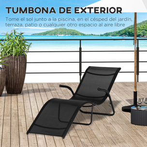 Outsunny Tumbona Plegable de Jardín con Reposabrazos y Reposapiés Metal Negro