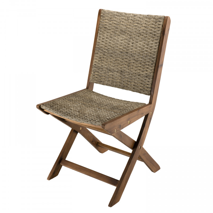 VICTOIRE - Ensemble de 2 chaises de jardin pliantes en bois Acacia et rotin synthétique