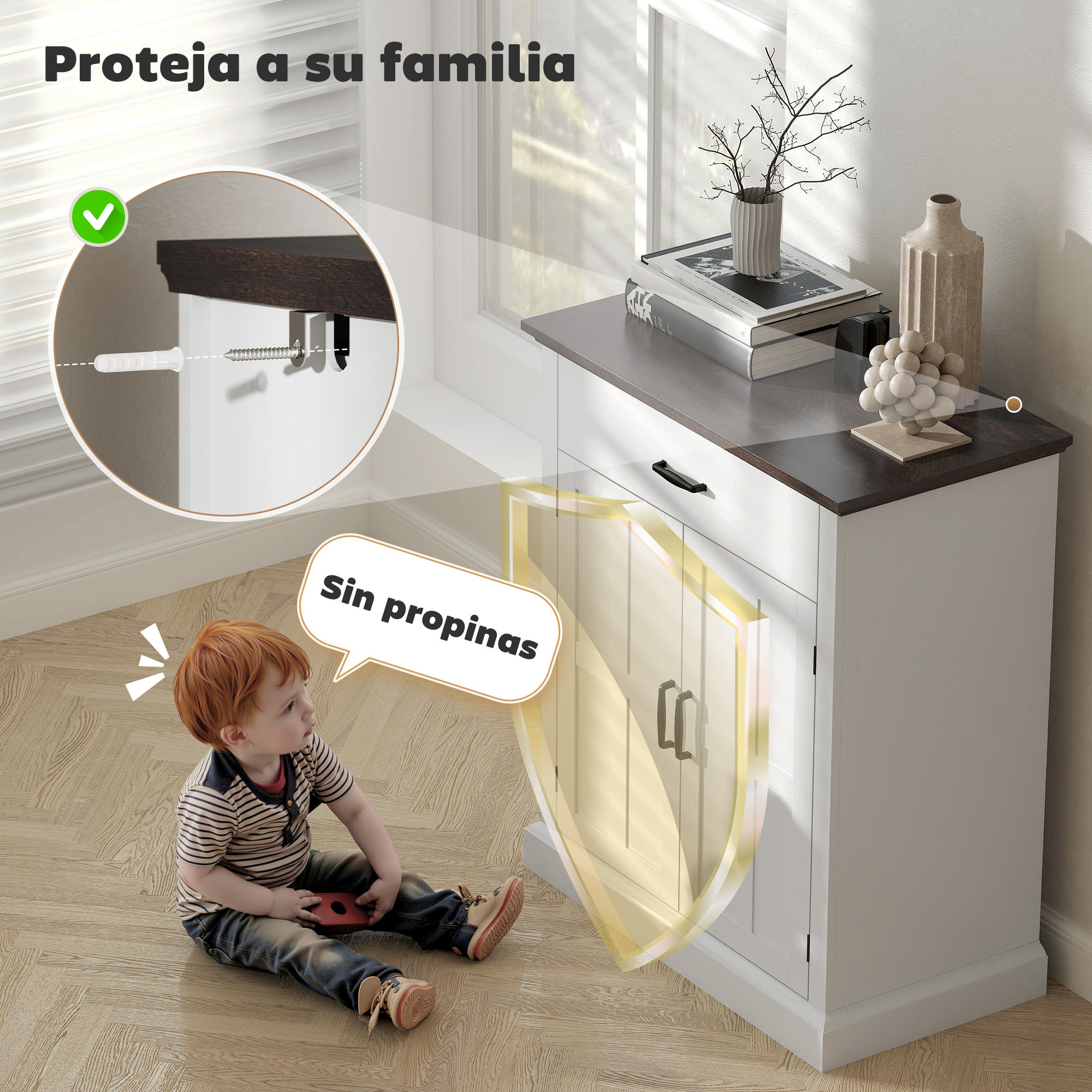 Aparador de 2 Puertas Aparador para Salón Rústico con 1 Cajón Estante Ajustable para Comedor Entrada Blanco 75,2x40x91,5 cm