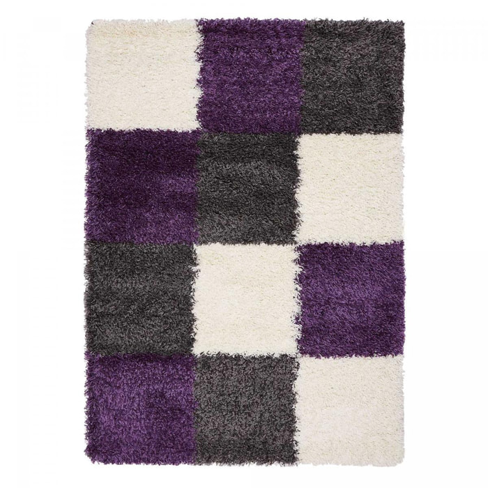 Tapis longs poils shaggy tissé motif damier BIDO