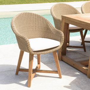 KALLY - Lot de 2 fauteuils jardin rotin synthétique et coussin pieds croisés