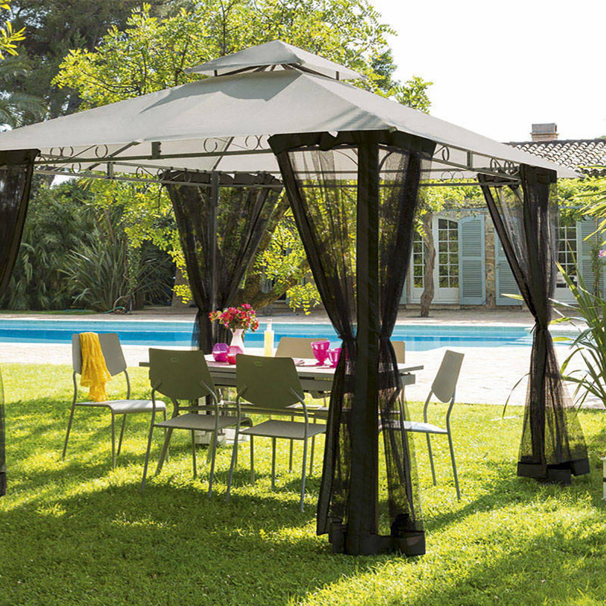 Rideaux moustiquaire pour tonnelle Fogo Noir (4 rideaux)