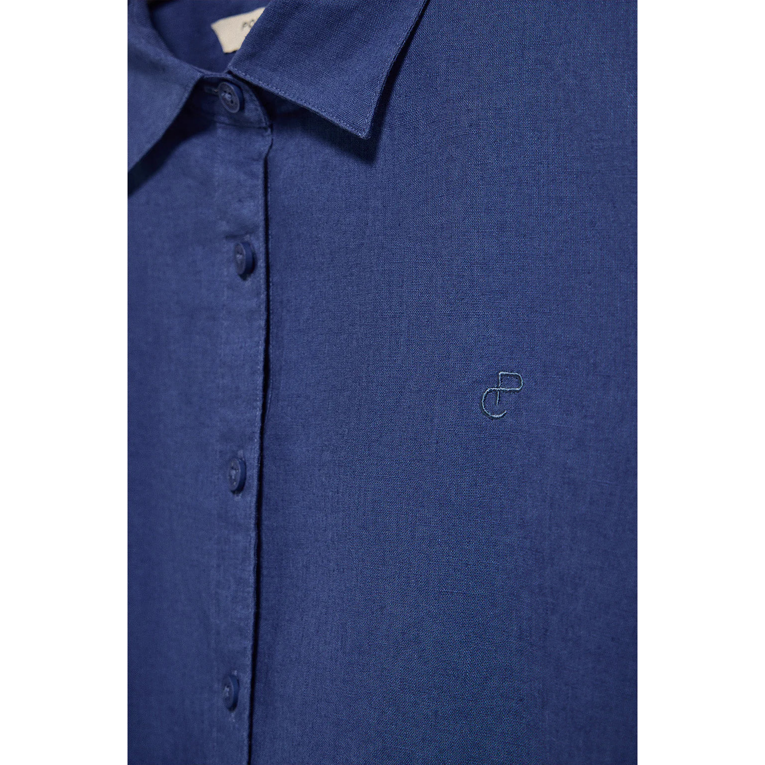 Camicia blu presidenziale loose fit in lino e cotone con ricamo monogramma