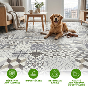 Sticker Sol avec laminat de Protection en Plastique Anti-dérapant | Stickers adhésif Sol - CARREAUX DE CIMENT SOL TOLOMEO - 1 sticker