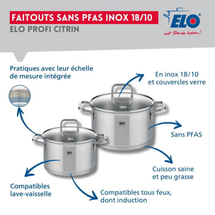 Ensemble de 1 Poêle de cuisson 28 cm et 2 faitouts 14 et 16 cm Elo Profi Citrin