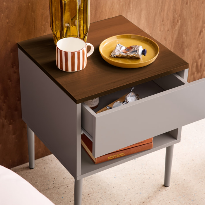 Table de chevet décor bois piétement métal 1 porte 1 niche (lot de 2) ASHTON