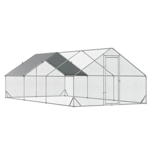 Gallinero de Exterior Grande 3x6x2 m Jaula para 12-18 Gallinas Cercado de Acero Galvanizado con Techo de PE y Cerradura para Conejos Aves de Corral Plata