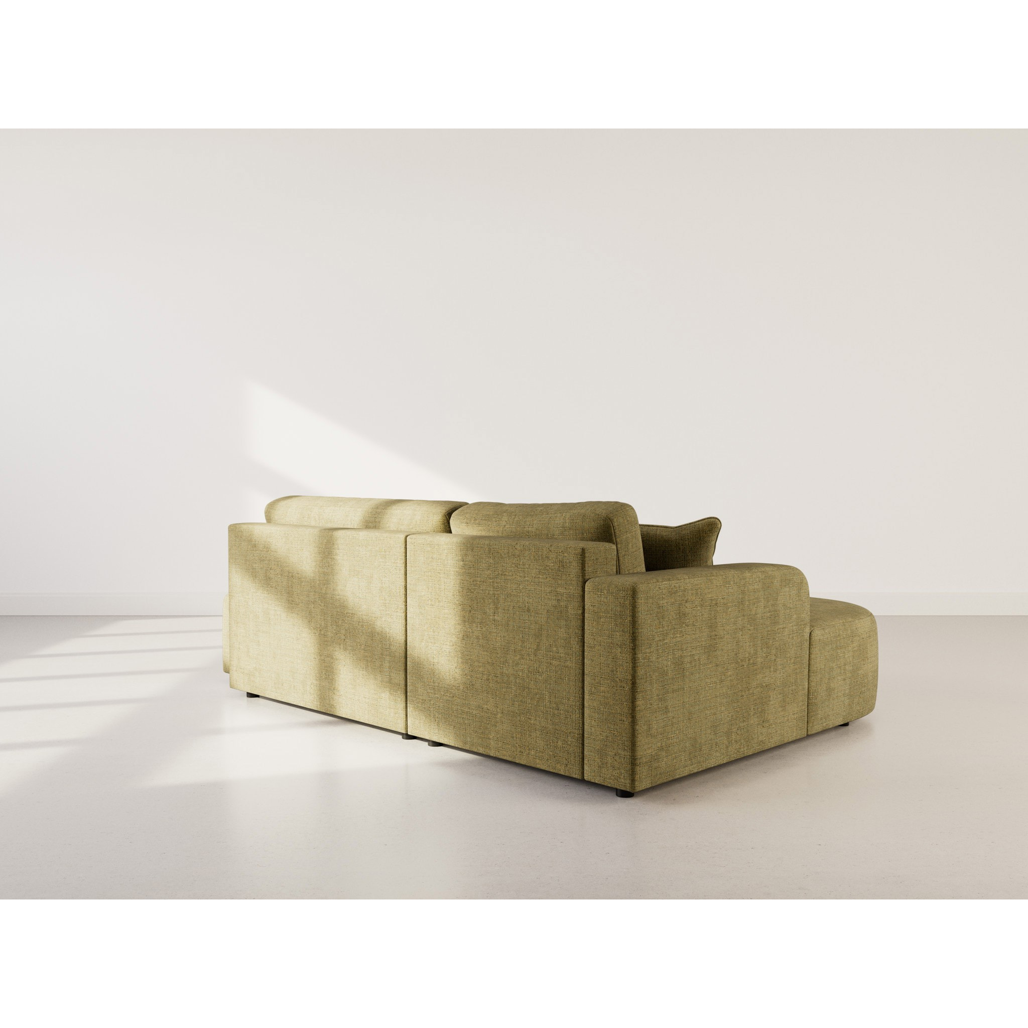 Miro - Canapé d'angle gauche 4 places convertible avec coffre en velours texturé - Vert Olive