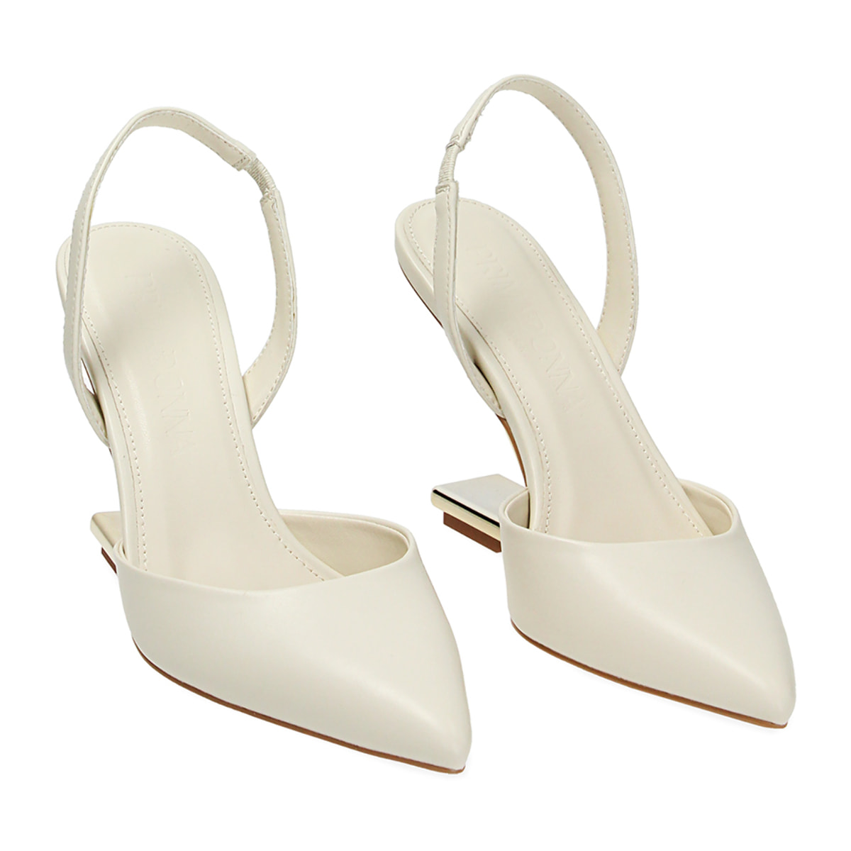 Décolleté slingback panna, con zeppa 9,5 cm
