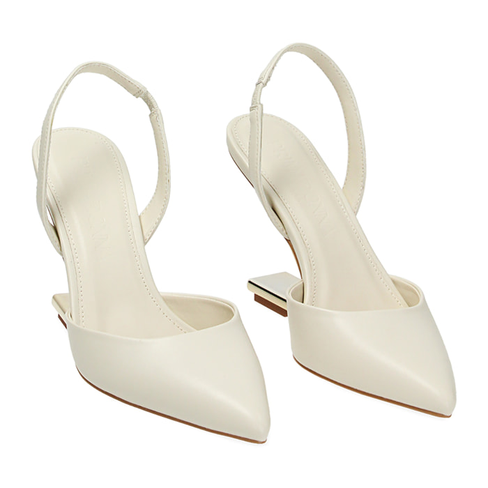 Décolleté slingback panna, con zeppa 9,5 cm