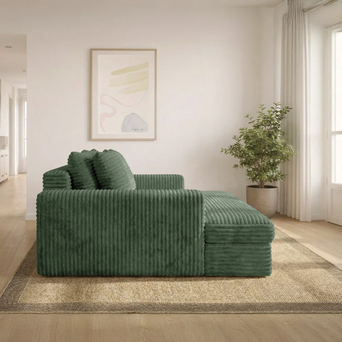 CAMELIA - Canapé 2 places en velours côtelé épais vert