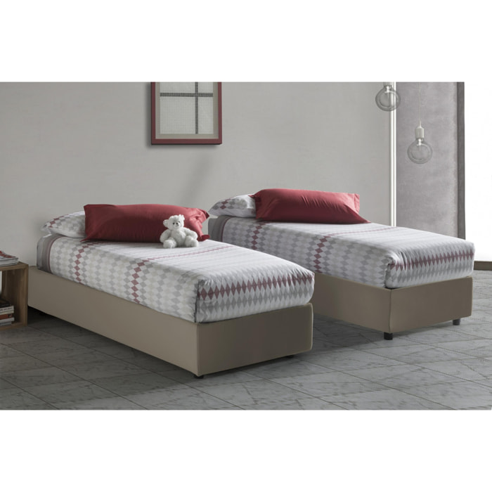 Letto singolo Federica, Letto contenitore con rivestimento in ecopelle, 100% Made in Italy, Apertura frontale, con materasso Cm 90x200 incluso, Tortora