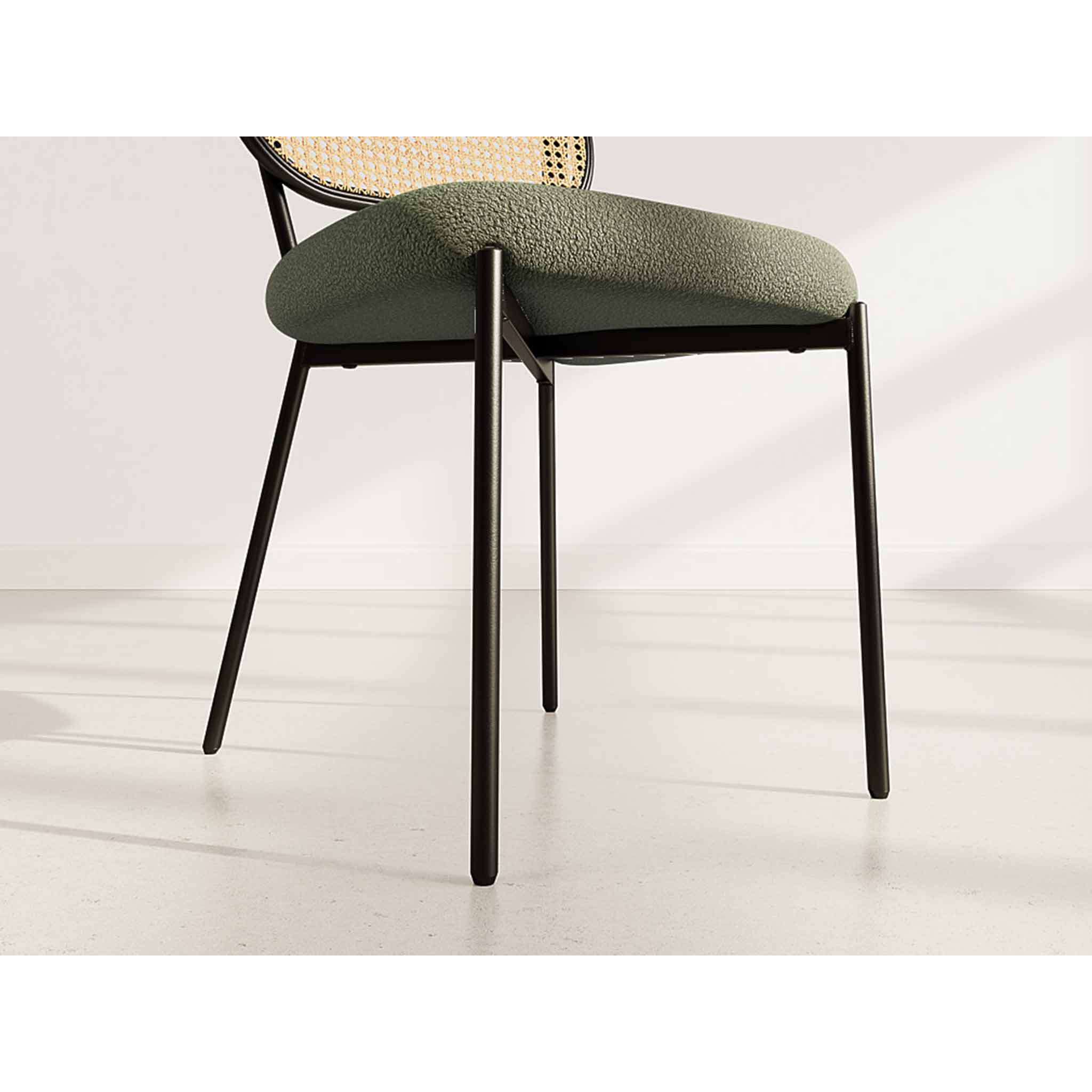 Luciano - lot de 2 chaises cannage - dossier arrondi - en tissu bouclette - Vert Kaki